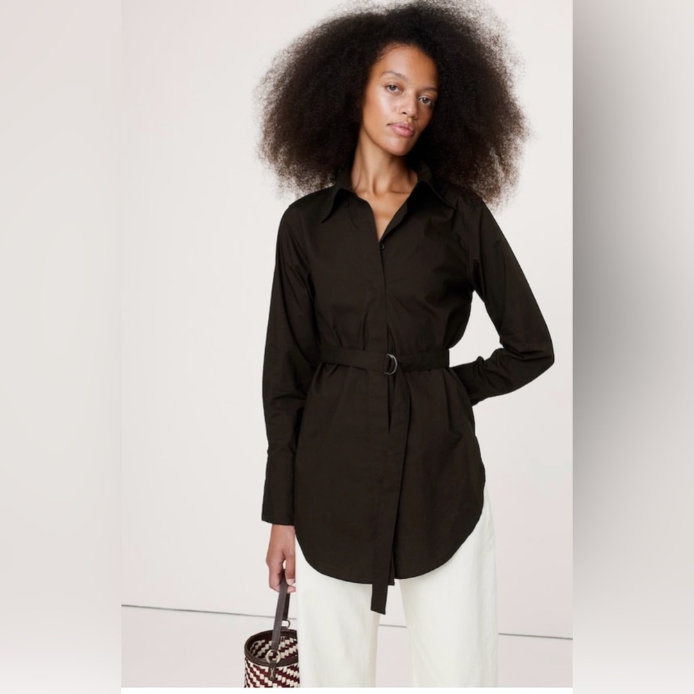 NWOT-Banana Republic Dark Brown  Cotton Poplin Belted Tunic Shirt, Small